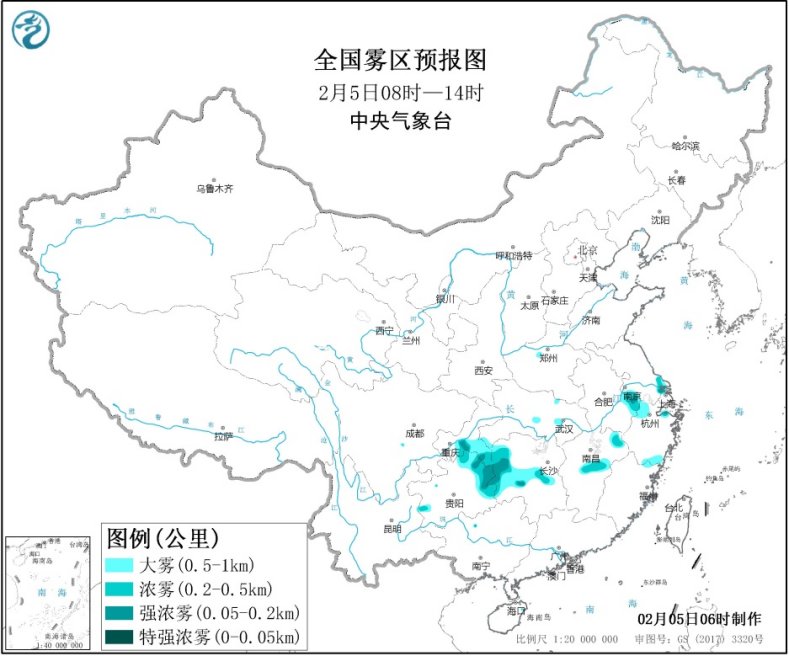 江南华南等地将有较强降水苏皖南部江南西部有大雾