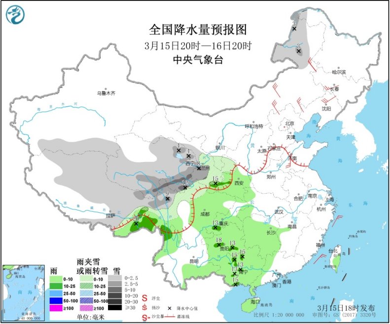 青藏高原有明显降雪江南华南将有一次降雨过程