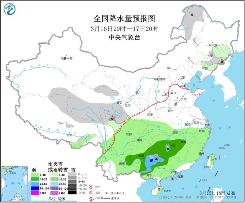 青藏高原有明显降雪江南华南将有一次降雨过程