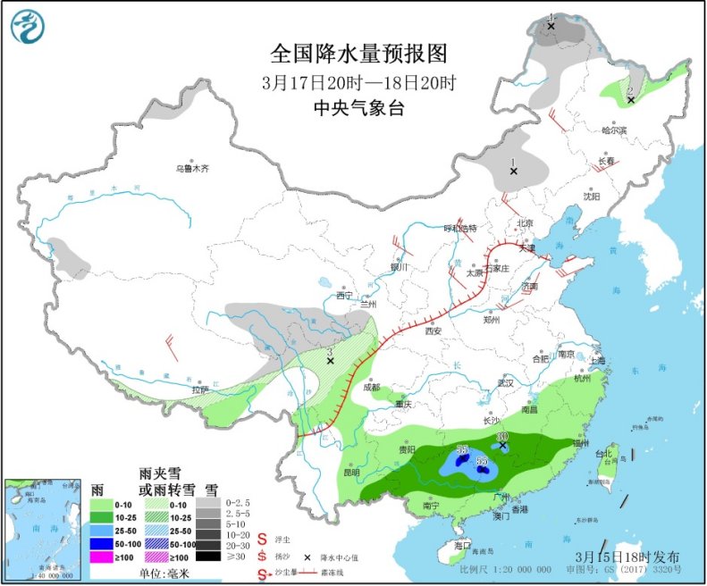 青藏高原有明显降雪江南华南将有一次降雨过程