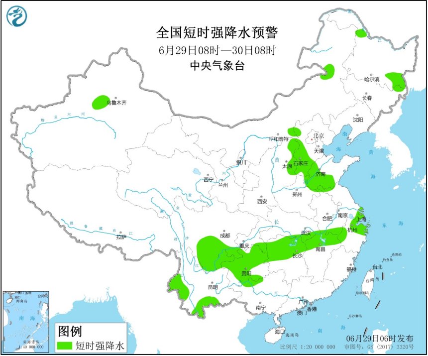 江西湖南局地有大暴雨内蒙古山西等地部分地区有雷暴大风或冰雹