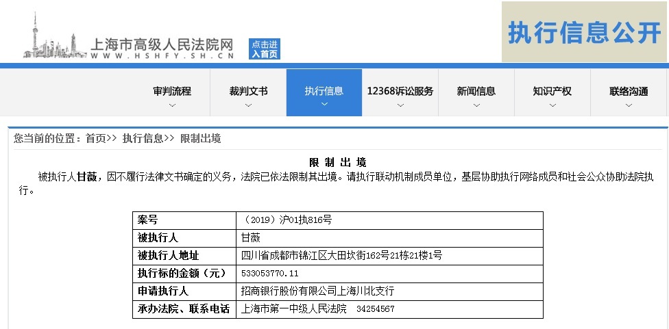 贾跃亭回国尚无归期 甘薇又被法院限制出境