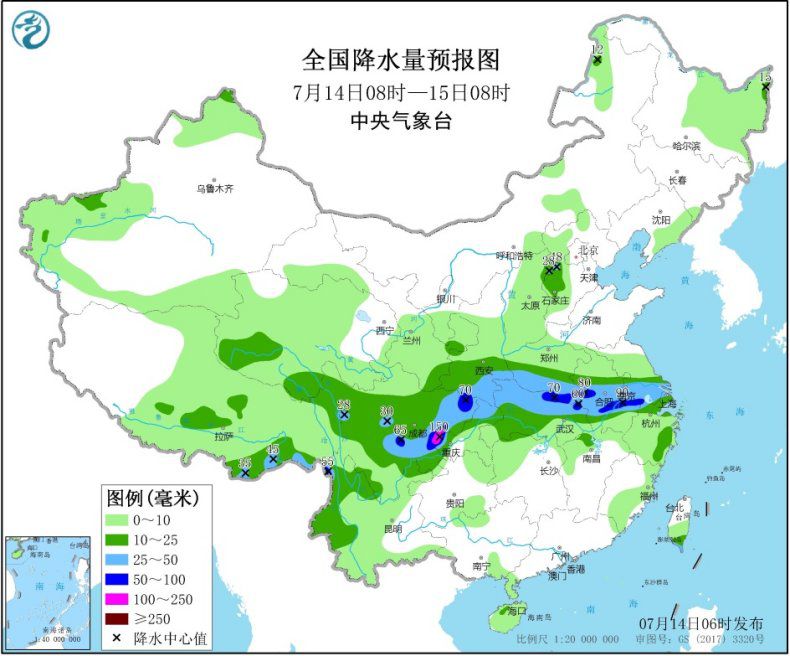 江汉江淮等地有强降雨 江南中南部华南大部有高温