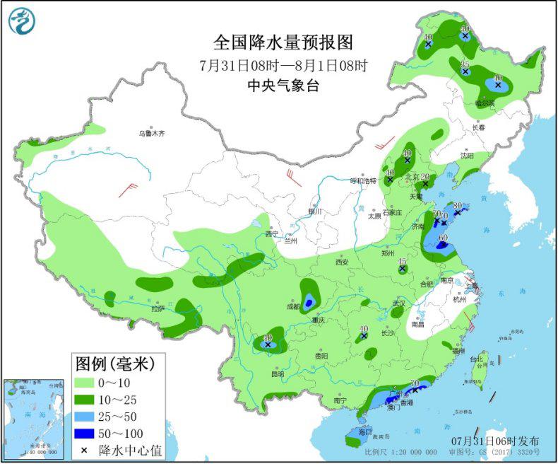 华北东北黄淮及西南地区多降雨华南江南等地有高温天气