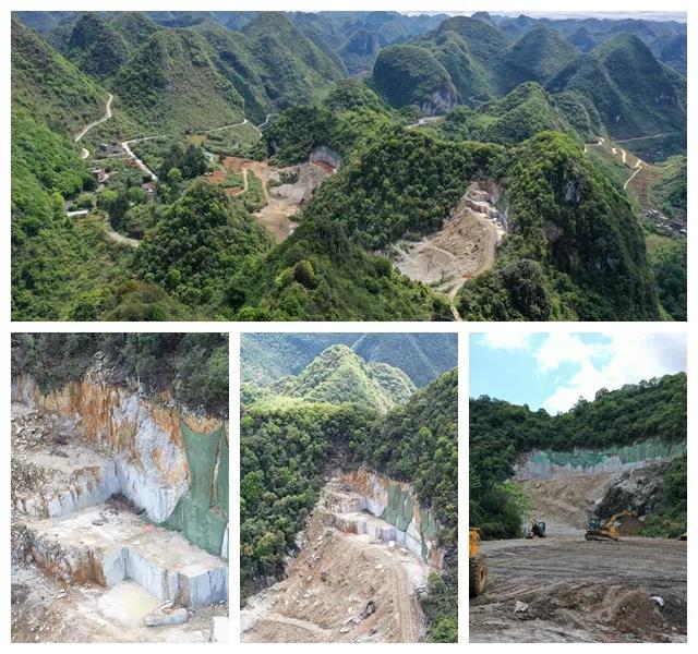 广西鸳鸯洞世界级遗迹点附近一级保护区内，坡雄堡取石场非法开采 来源：生态环境部微信公众号